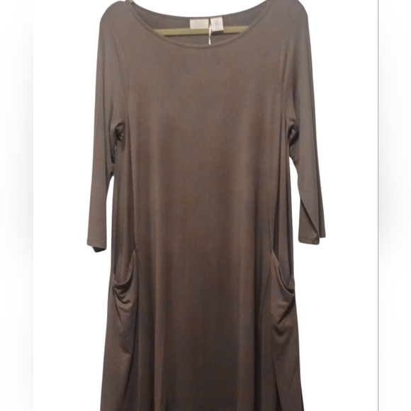 Sigrid Olsen - NWT, TaupeDress W/ Pockets, Boat Neck, 3/4 Sleeves, Size Medium - Picture 4 of 8